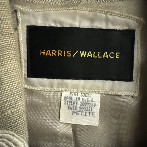 Harris Wallace Women’s Oatmeal Linen Jacket Floral Appliqué Petite Size M PM - Picture 3 of 9